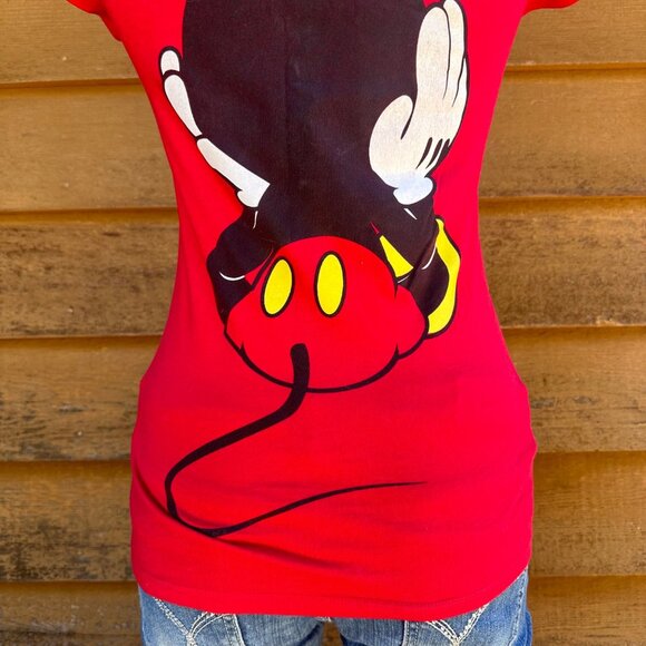 Disney Mickey Mouse Double Sided Red Graphic Woman’s T-Shirt Size M - Picture 8 of 10